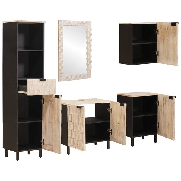 vidaXL Vannitoa komplektid 5 pcs Valge pesu viimistlus Tugev mango puu