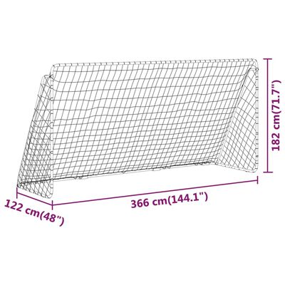 vidaXL jalgpallivärav võrguga, valge, 366x122x182 cm, teras