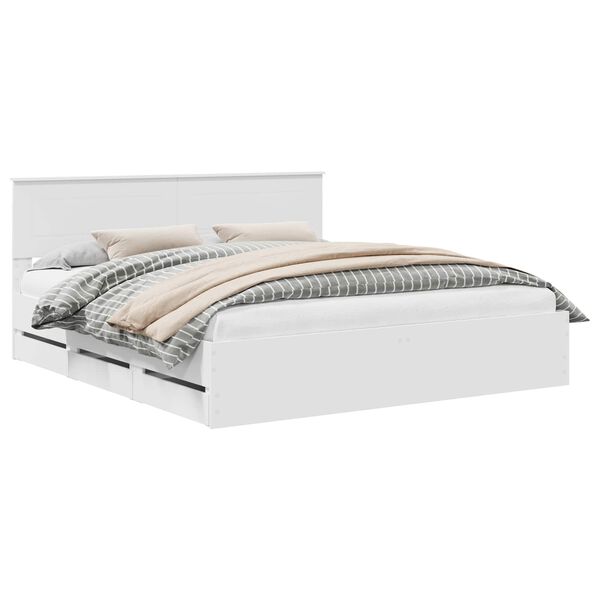 vidaXL Voodi raam sahtliga peaga Valge 200 x 200 cm Inseneripuit