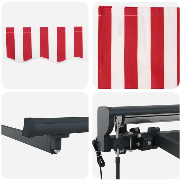 vidaXL K&auml;igukohandatav varikatus Punane ja valge 350 x 250 cm