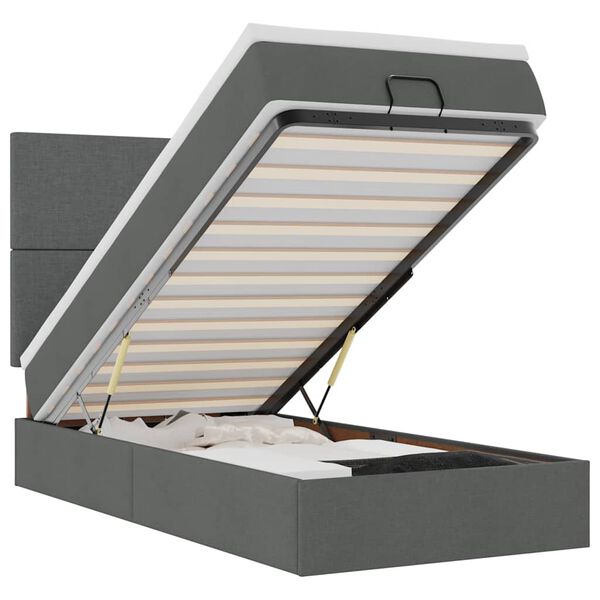 vidaXL ottomani voodi madratsita ja LED, tumehall, 90x200 cm, kangas