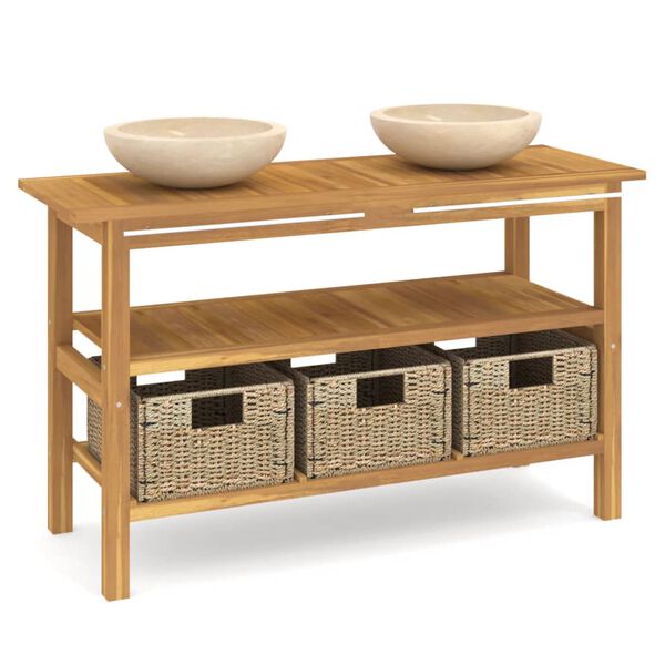 vidaXL vannitoakapp kreemjate marmorvalamutega, tiikpuu