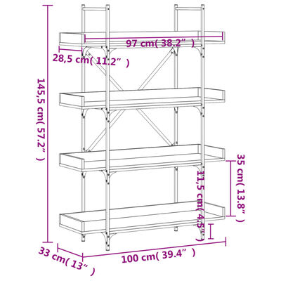 vidaXL 4-korruseline raamaturiiul, must, 100x33x145,5 cm, tehispuit
