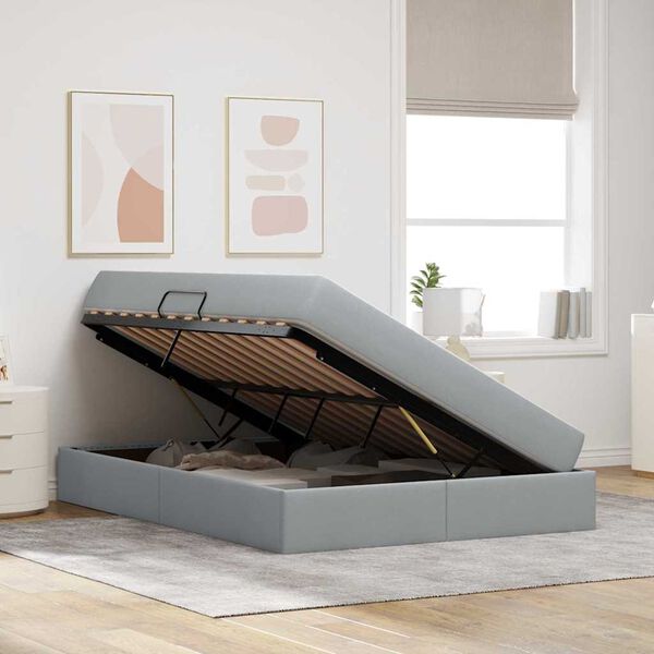 vidaXL Voodi hoiukohaga ja madratsiga Helehall 140 x 200 cm Pol&uuml;ester