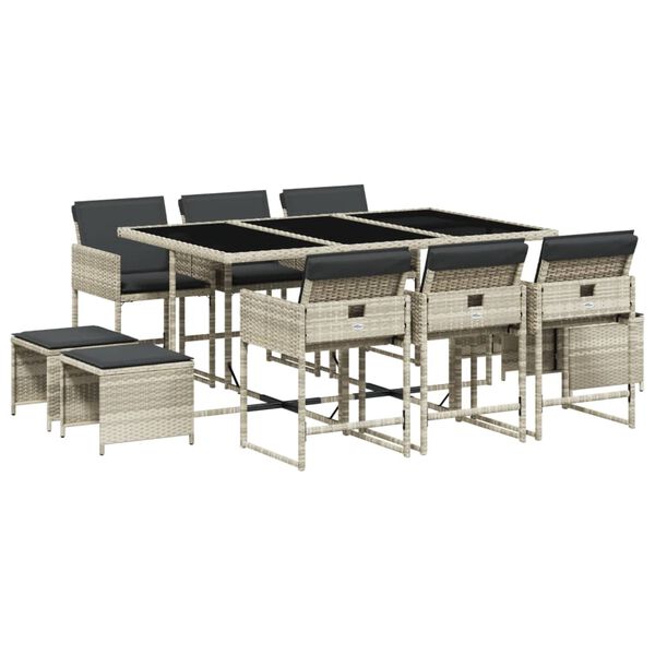 vidaXL 11-osaline aia s&ouml;&ouml;gim&ouml;&ouml;bli komplekt patjadega, hall, pol&uuml;rotang