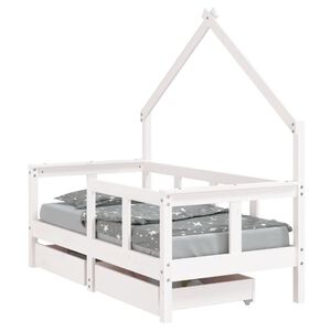 vidaXL lastevoodi raam sahtlitega, valge, 70 x 140 cm, m&auml;nnipuit