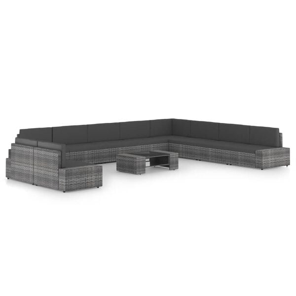 vidaXL 11-osaline aiam&ouml;&ouml;bli komplekt patjadega, hall, pol&uuml;rotang