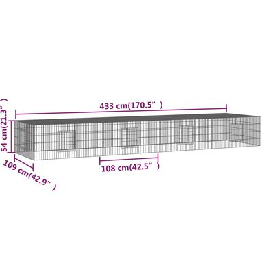 vidaXL 4 paneeliga jänesepuur, 433x109x54 cm, tsingitud raud
