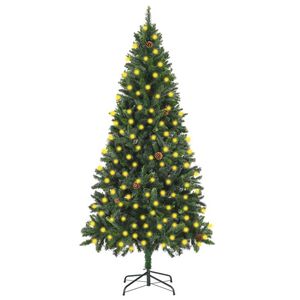 vidaXL valgustusega kunstkuusk m&auml;nnik&auml;bidega, 210 cm
