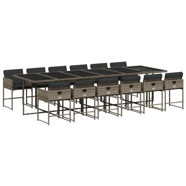 vidaXL 13-osaline aia s&ouml;&ouml;gim&ouml;&ouml;bli komplekt patjadega, hall, pol&uuml;rotang