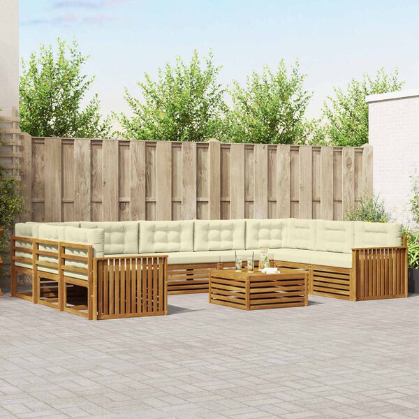 vidaXL Diivanikomplektid 10 pcs Looduslik ja kreem Tugev akatsiapuu