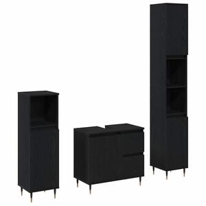 vidaXL Vannitoa m&ouml;&ouml;bleset sahtliga 3 pcs Must tamm 30 x 30 x 190 cm