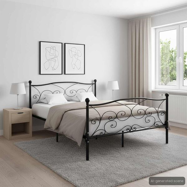 vidaXL liistudest põhjaga voodiraam, must, metall, 160 x 200 cm