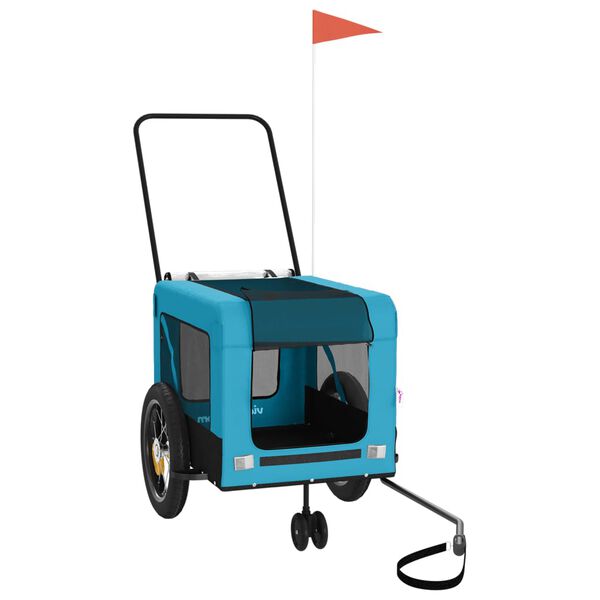 vidaXL lemmiklooma ratta j&auml;relk&auml;ru, sinine ja must, oxford kangas/raud