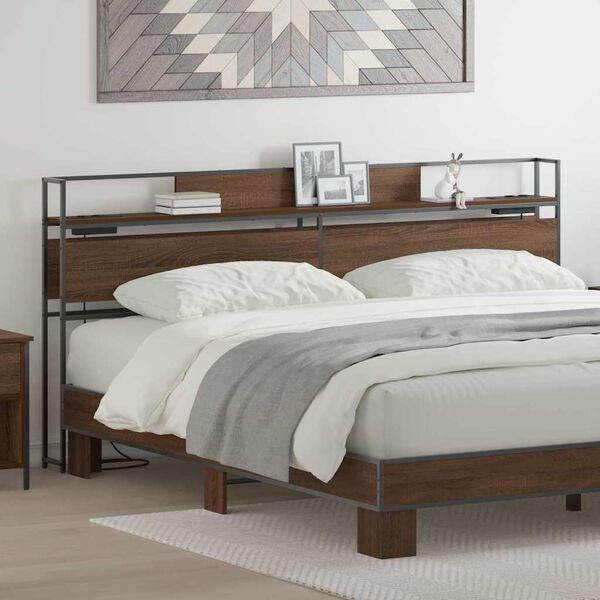 vidaXL Hoiustamispeatoe riiuliga peaga Pruun tamm 180 cm Tehispuit