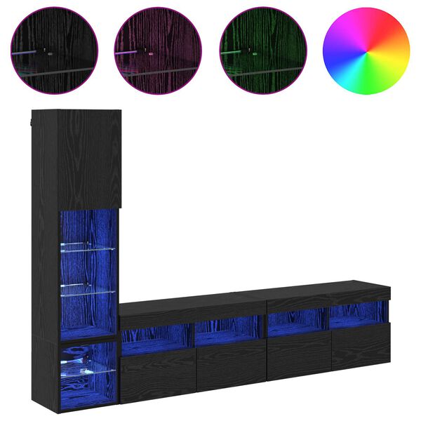 vidaXL Teleri seinakapp LEDiga 4 pcs Must tamm Tehispuit