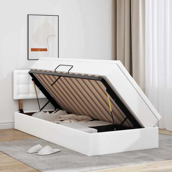 vidaXL Voodi hoiukohaga ja madratsiga peaga PUHAS VALGE 90 x 200 cm