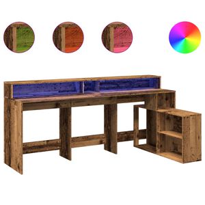 vidaXL kirjutuslaud LED-tuledega, vana puit, 200x104x91 cm, tehispuit