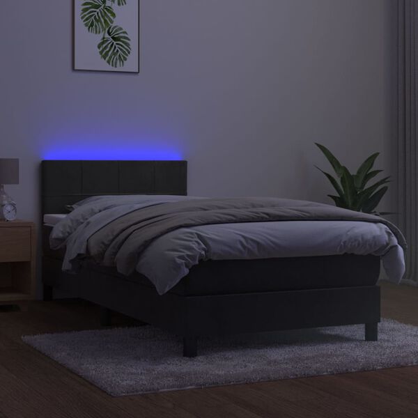 vidaXL kontinentaalvoodi madrats ja LED, tumehall, 100x200 cm, samet