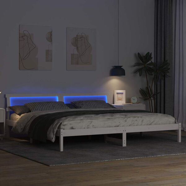 vidaXL Voodi raam peaga Valge 200 x 200 cm Tahke m&auml;nd