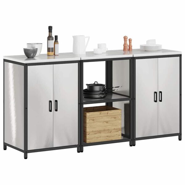 vidaXL K&ouml;&ouml;givarustus riiuliga uksega 3 pcs H&otilde;bedane Roostevaba teras