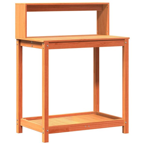 vidaXL riiulitega istutuslaud, pruun, 82,5 x 50 x 109,5 cm, männipuit