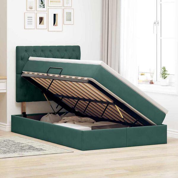 vidaXL Voodi hoiukohaga ja madratsiga Tume rohelise 120 x 200 cm Samet