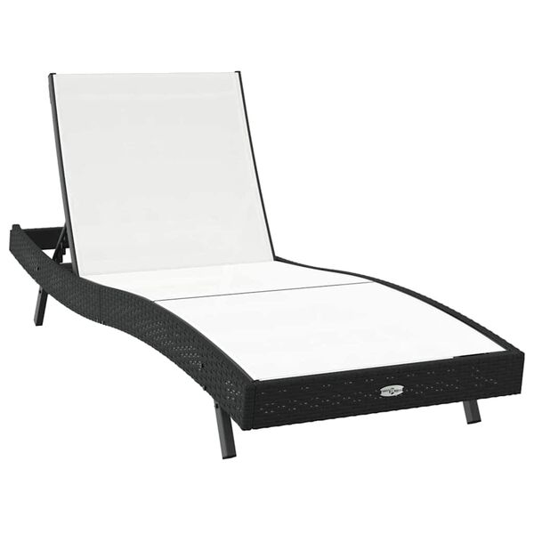 vidaXL Sunlounger Must ja Valge 70 x 197 x 82 cm Polü Rattan ja Metall