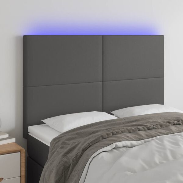 vidaXL LED-voodipeats, hall, 144x5x118/128 cm, kunstnahk