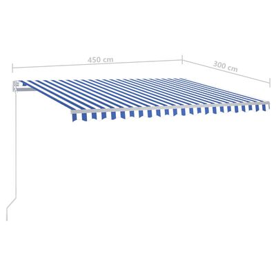 vidaXL käsitsi sissetõmmatav varikatus postid, 4,5x3 m, sinine/valge