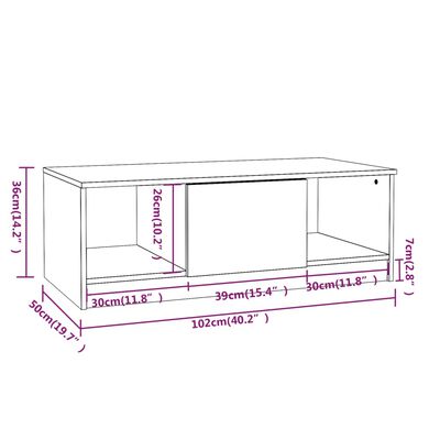 vidaXL kohvilaud, kõrgläikega valge, 102 x 50 x 36 cm, tehispuit