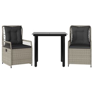 vidaXL 3-osaline aiam&ouml;&ouml;bli komplekt patjadega, helehall, pol&uuml;rotang