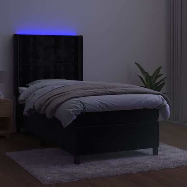 vidaXL kontinentaalvoodi madrats ja LED, must, 90x190 cm, samet