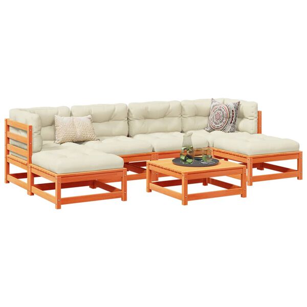 vidaXL 7-osaline aiadiivani komplekt patjadega, vahapruun, männipuit