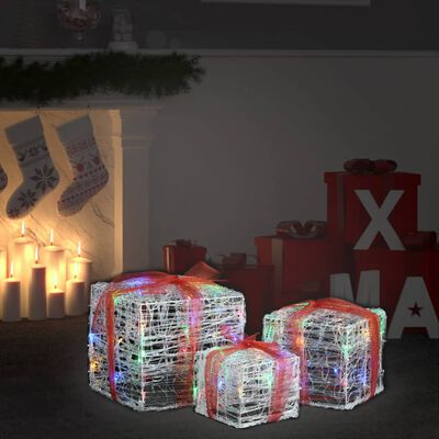vidaXL dekoratiivsed akrüülist jõulukingikarbid 3 tk, värviline