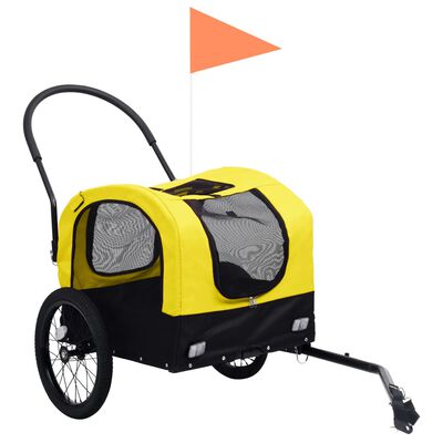 vidaXL kaks ühes lemmiklooma rattatreiler ja jooksukäru kollane, must