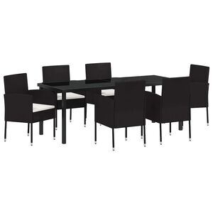 vidaXL Aia s&ouml;&ouml;gilaudade komplekt padjaga 7 pcs Must pol&uuml;rotang