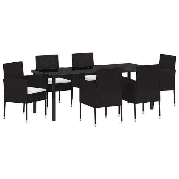 vidaXL Aia s&ouml;&ouml;gilaudade komplekt padjaga 7 pcs Must pol&uuml;rotang