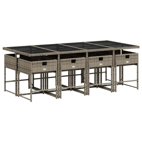 vidaXL 9-osaline aiam&ouml;&ouml;bli komplekt patjadega, hall, pol&uuml;rotang