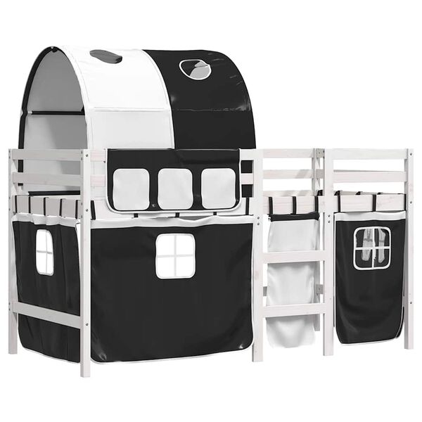 vidaXL laste k&otilde;rge voodi tunneliga, valge/must, 90x190 cm, m&auml;nnipuit