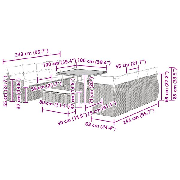 vidaXL Aia Diivanikomplekt ladustamisega 11 pcs Must Pol&uuml;rooster