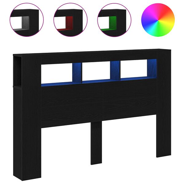 vidaXL LED peatoed riiuliga Must tamm 160 x 18.5 x 103.5 cm Tehispuit