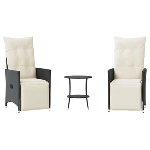 vidaXL 3-osaline bistrookomplekt patjadega, must, pol&uuml;rotang