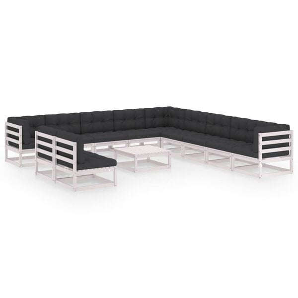 vidaXL 12-osaline aiam&ouml;&ouml;bli komplekt istmepatjadega, valge, m&auml;nnipuit