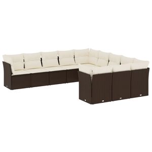 vidaXL 11-osaline aiadiivani komplekt patjadega, pruun, pol&uuml;rotang