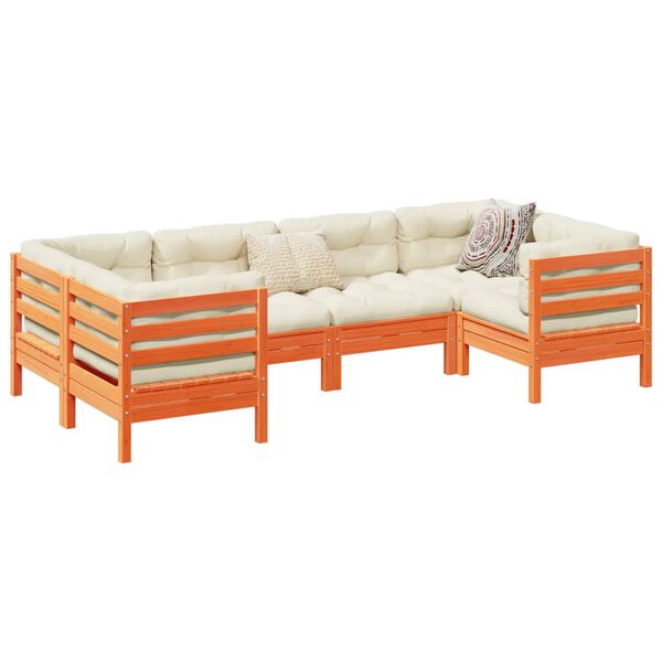 vidaXL 6-osaline aiadiivani komplekt patjadega, vahapruun, männipuit