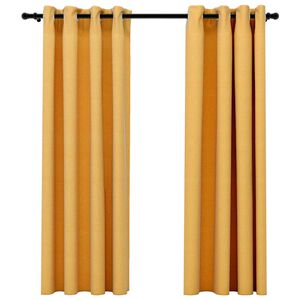 vidaXL linase v&auml;limusega pimendavad kardinad 2 tk kollane 140 x 175 cm