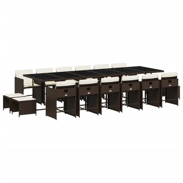 vidaXL 17-osaline aia s&ouml;&ouml;gim&ouml;&ouml;bli komplekt patjadega pruun, pol&uuml;rotang