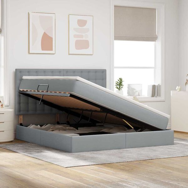 vidaXL Voodi hoiukohaga ja madratsiga Helehall 160 x 200 cm Pol&uuml;ester