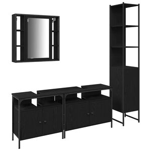 vidaXL Vannitoa m&ouml;&ouml;bleset riiuliga uksega 4 pcs Must tamm Tehispuit
